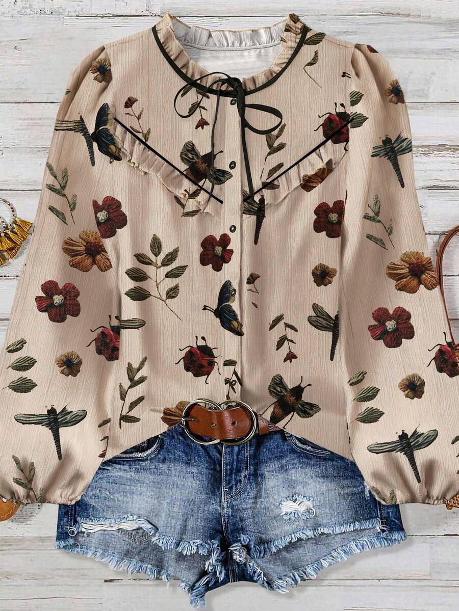 Liora | Vintage Meadow Tie Blouse