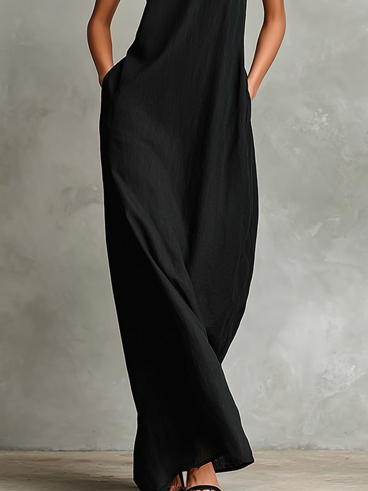 High-Neck Pocket Maxi Dress