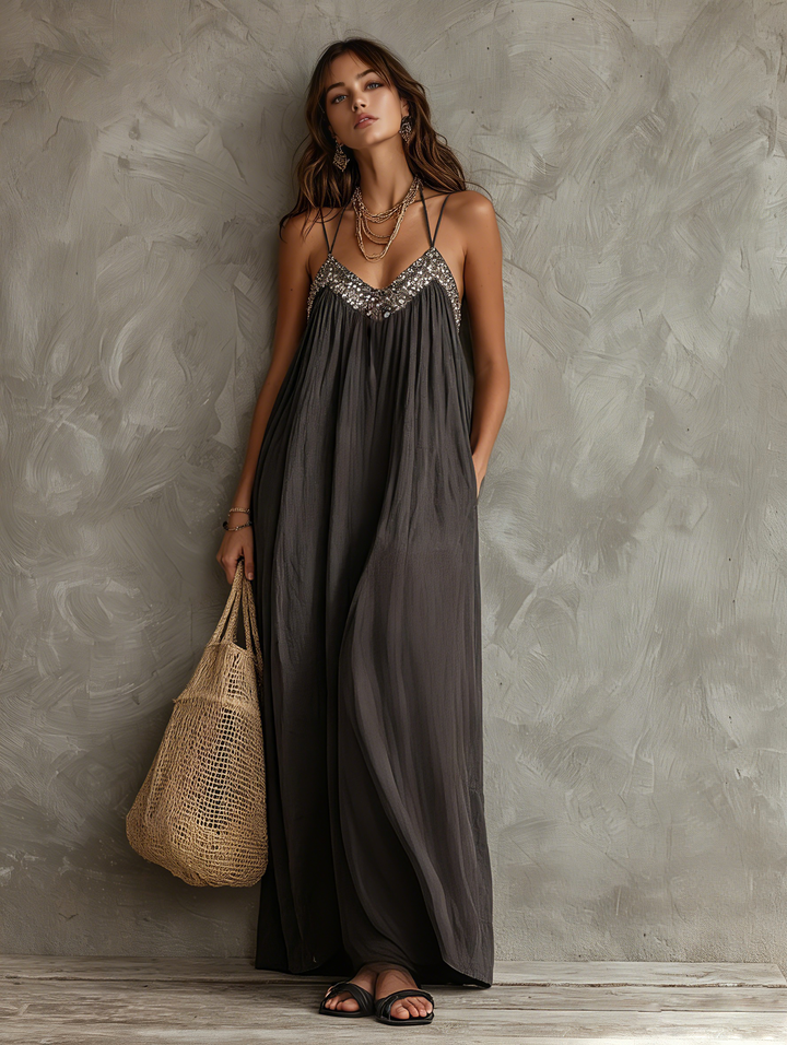 Sequined Splice Maxi Dress