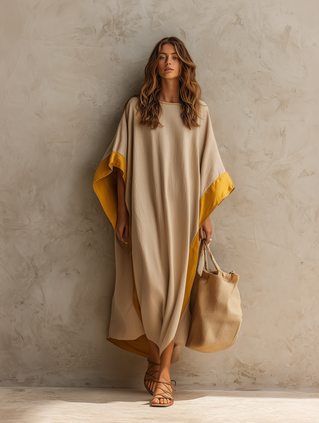 Relaxed Batwing Linen Maxi Dress