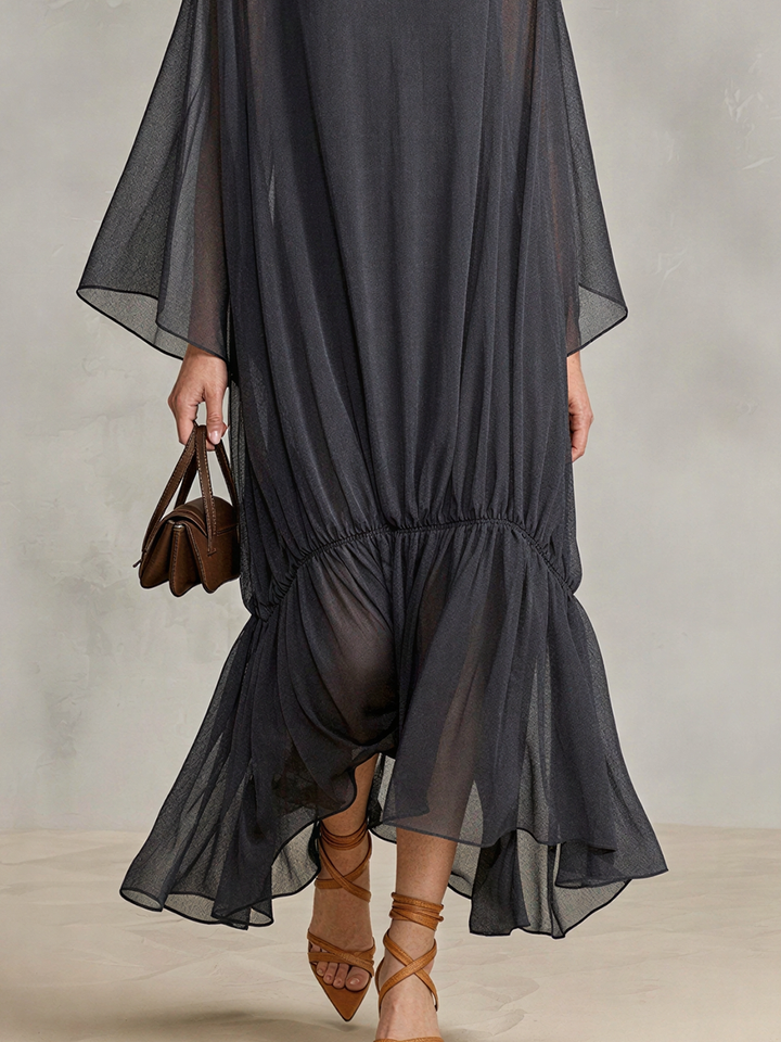 Sheer Chiffon Cape Maxi Dress