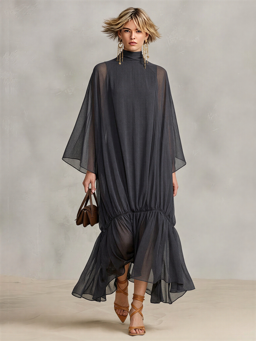 Sheer Chiffon Cape Maxi Dress