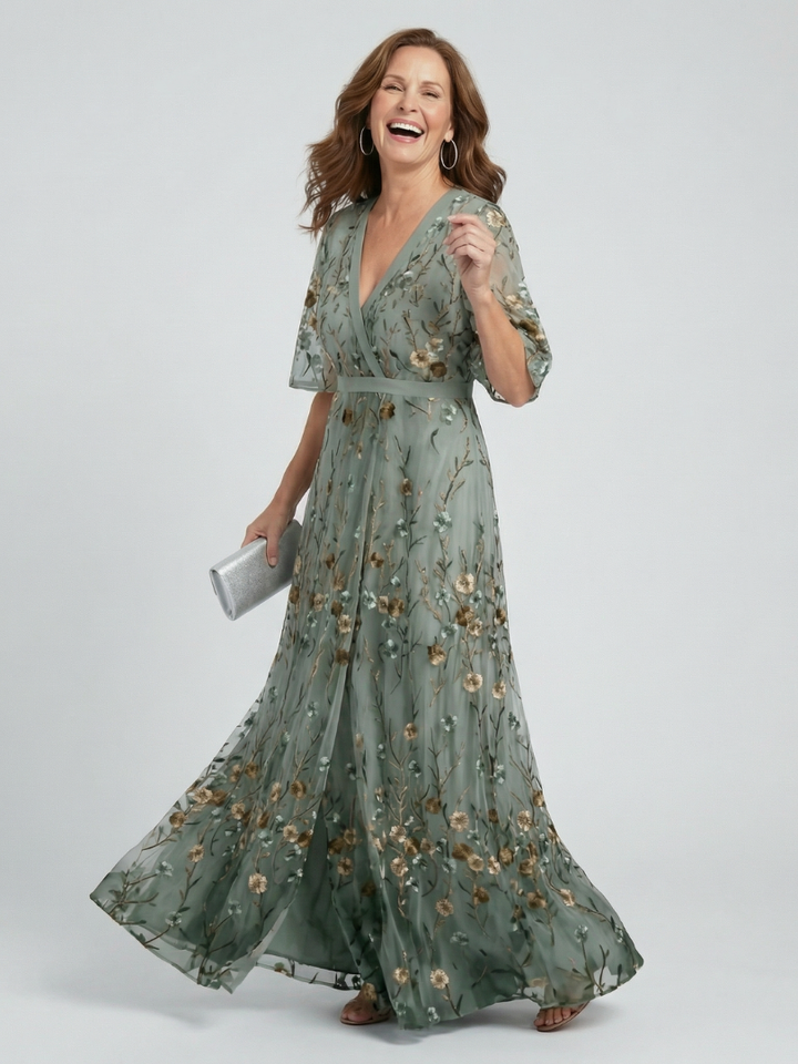 Selora | Floral Print Flutter Sleeve Maxi Dress