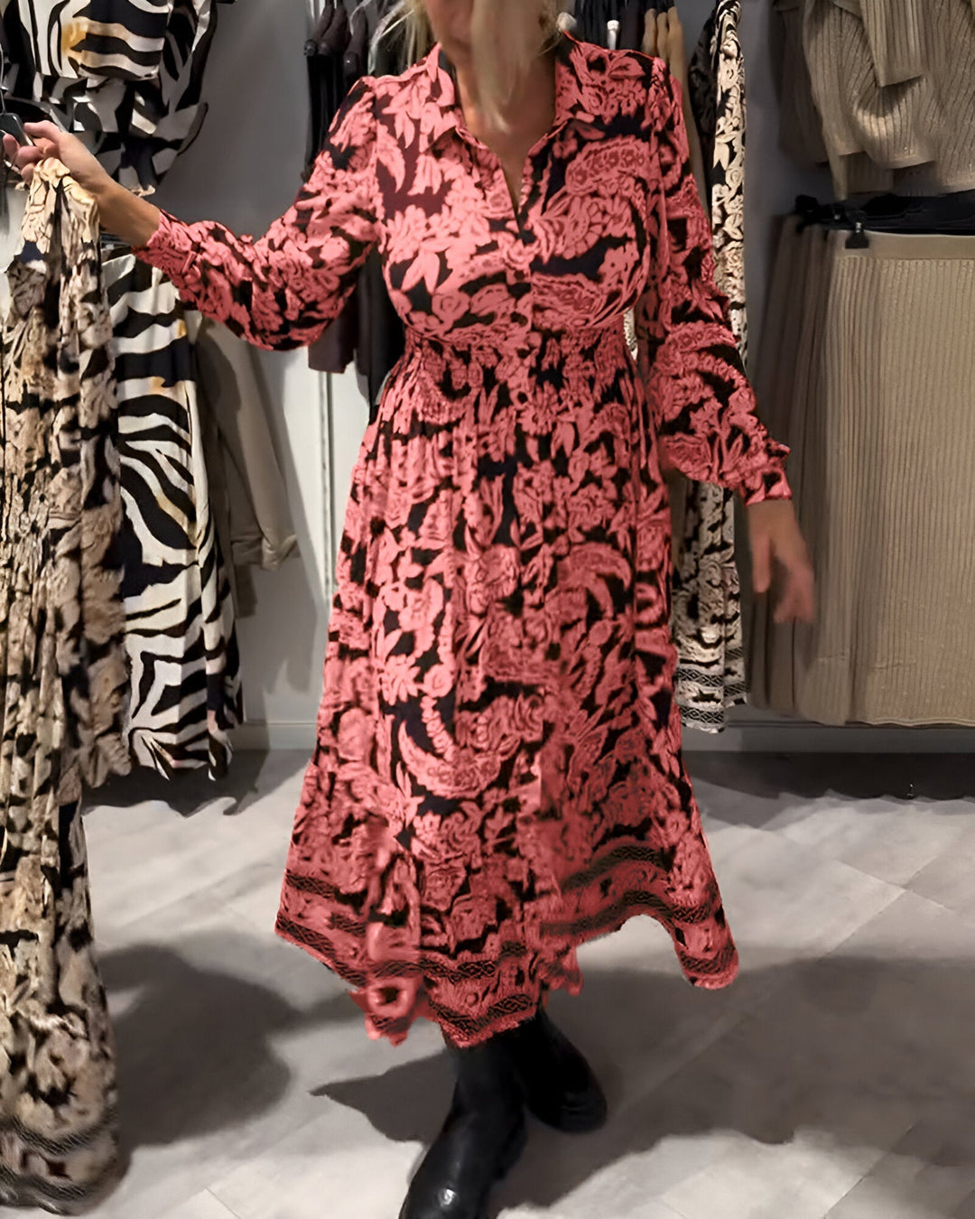 Marisse™ | Midi Jurk met Print en V-Hals