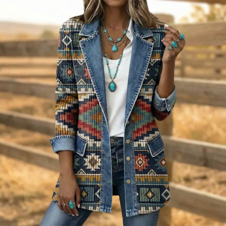 Dakota | Western Denim Aztec Jacket