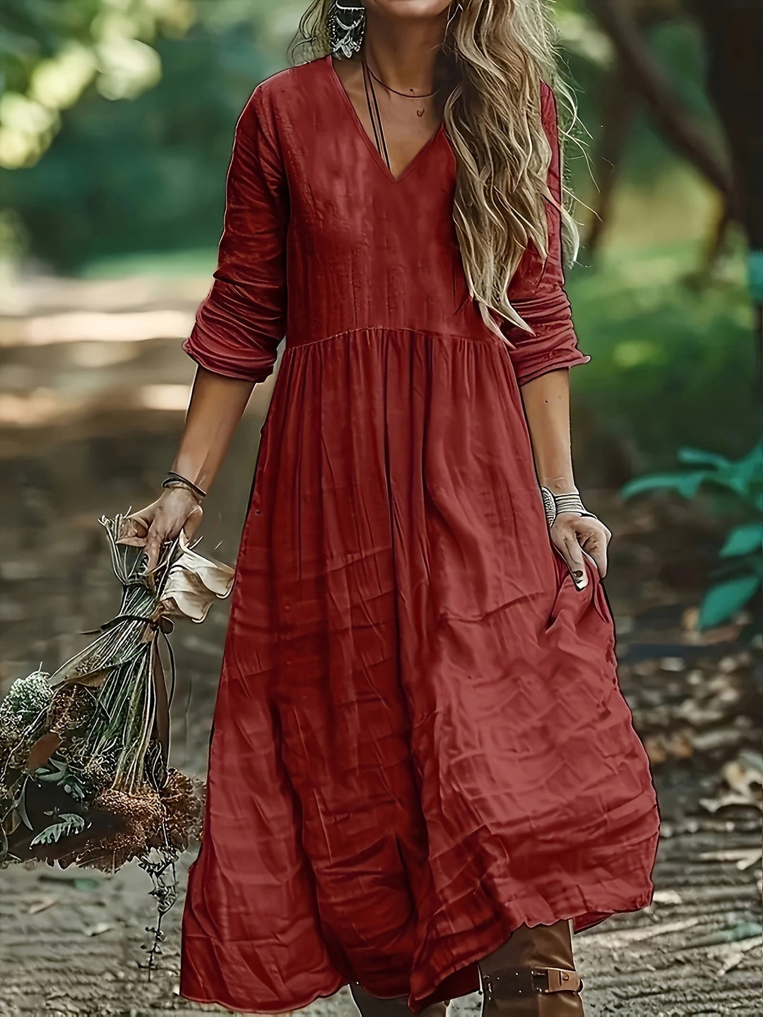 Sharon | Fashionable Long Dress With V Neck