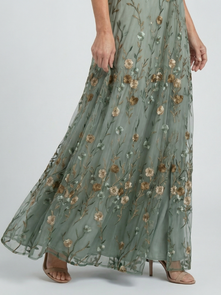 Selora | Floral Print Flutter Sleeve Maxi Dress