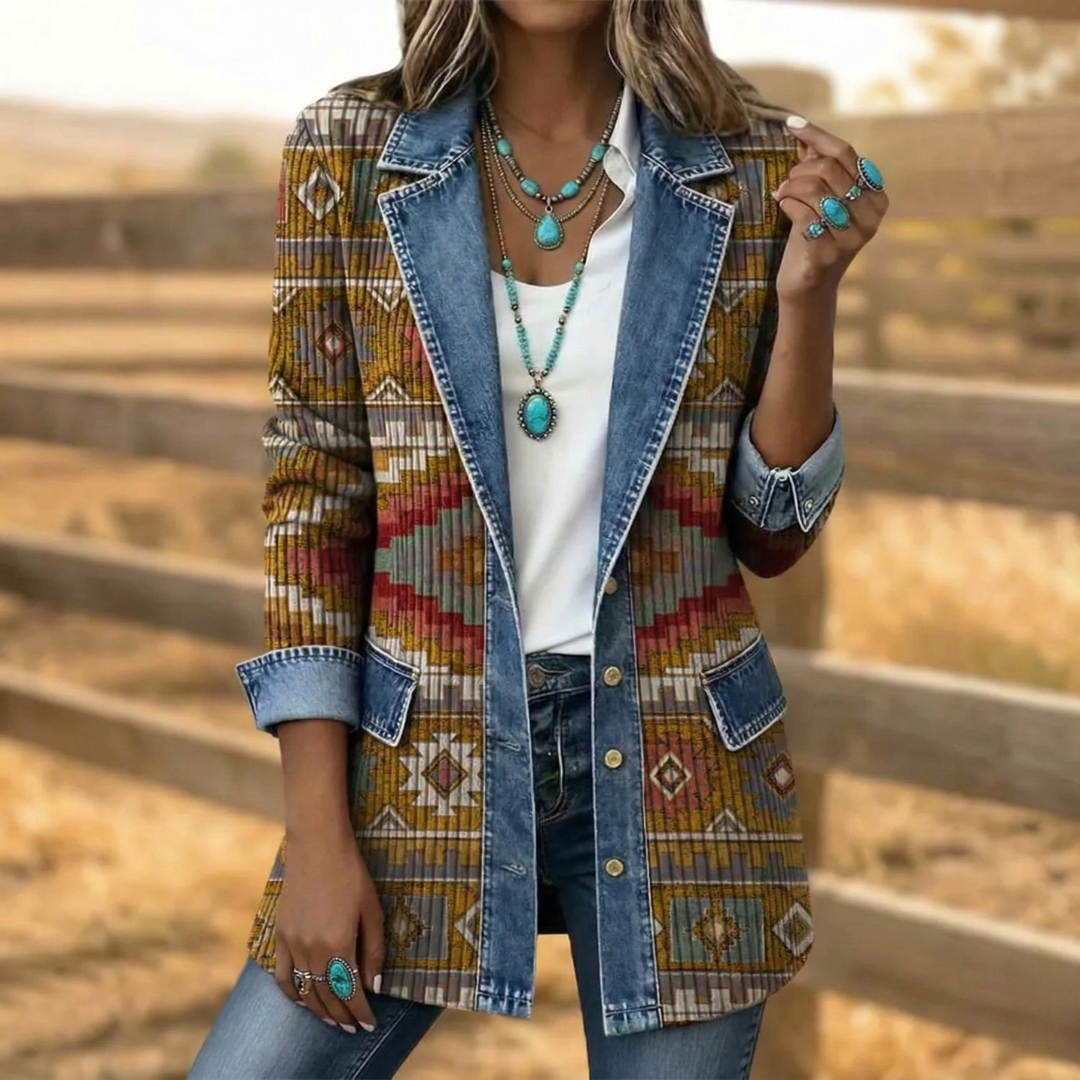 Dakota | Western Denim Aztec Jacket