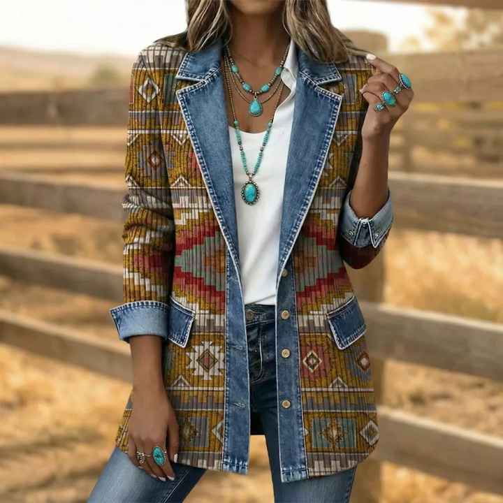 Dakota | Western Denim Aztec Jacket