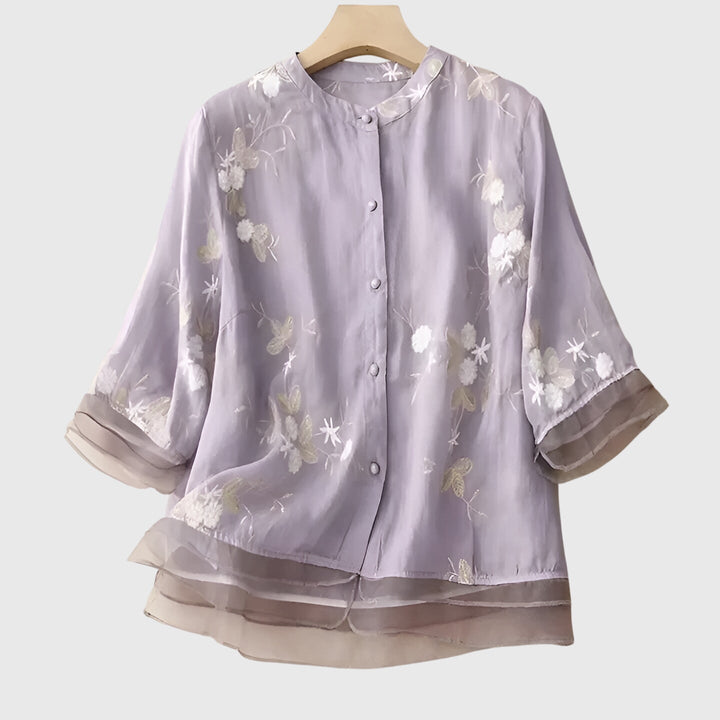 Edena | Elegant Top with Embroidered Flowers