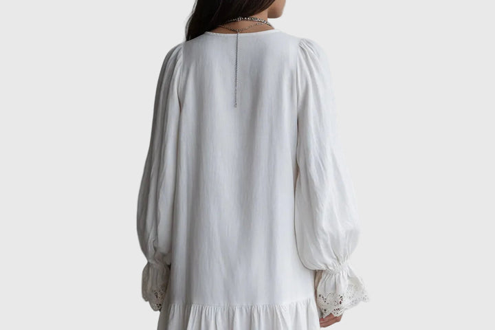 Carissa | Vintage-style Zip-up Collar Lace-trimmed White Mini Dress