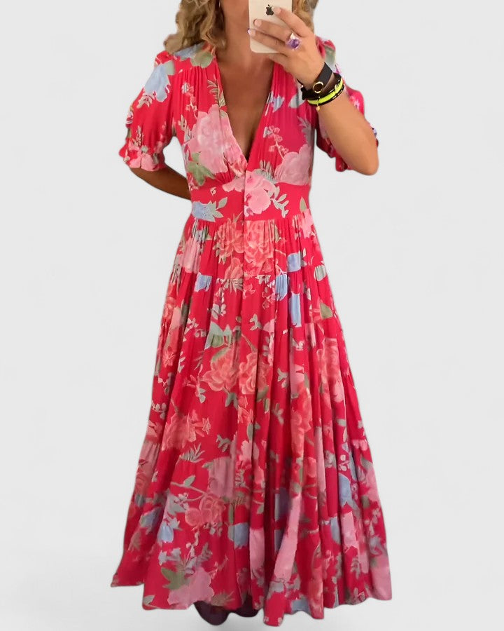 Cameryn | Elegant Floral V-neck Dress