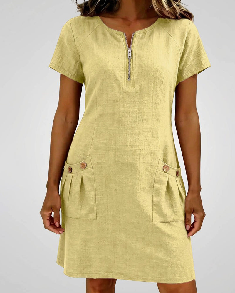 Maria Elena Bay | Cotton Zip-Pocket Dress