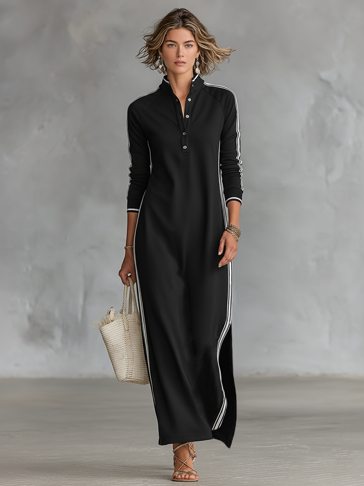 White-Trim Sweatshirt Maxi Dress