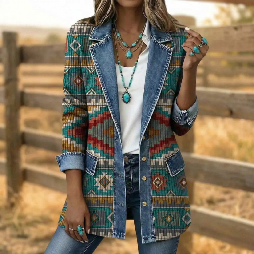 Dakota | Western Denim Aztec Jacket