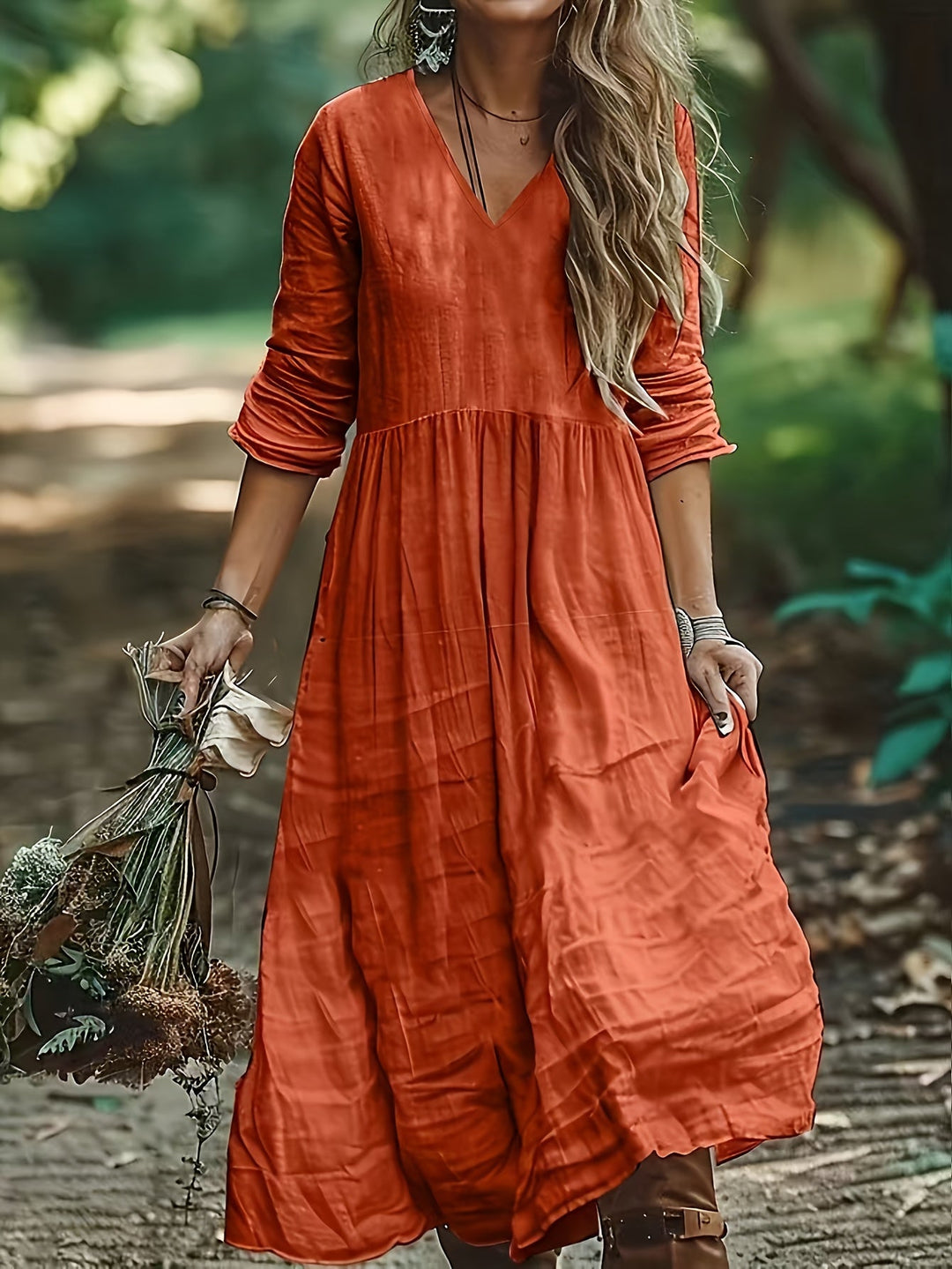Sharon | Fashionable Long Dress With V Neck