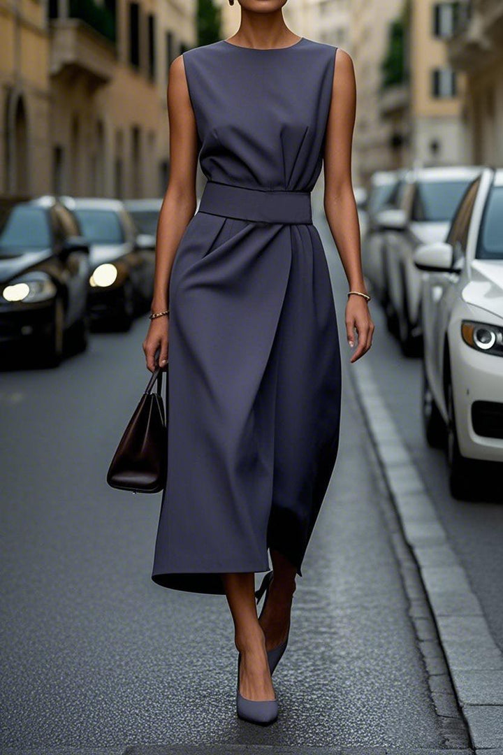 Elegant Solid Color Waist Dress
