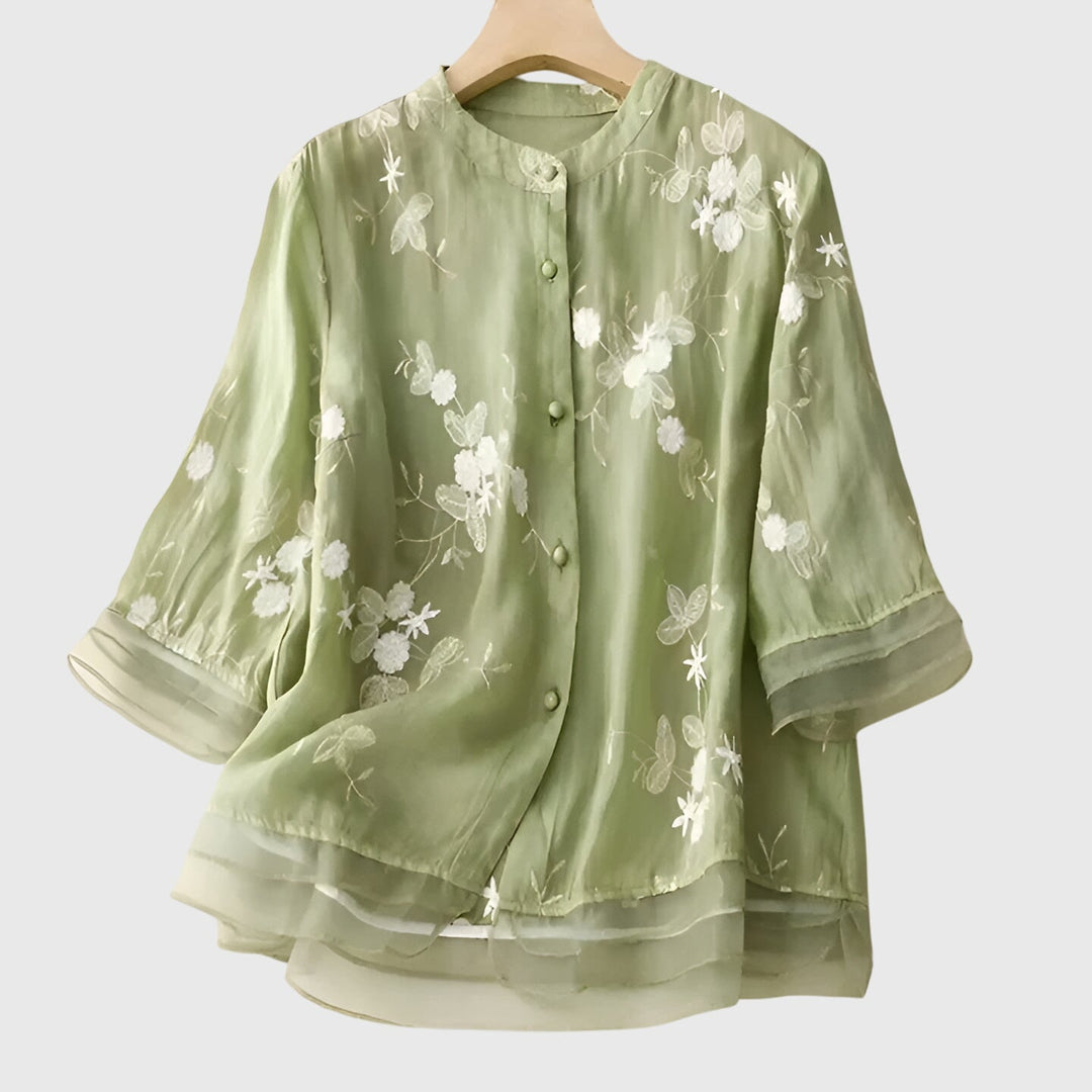 Edena | Elegant Top with Embroidered Flowers