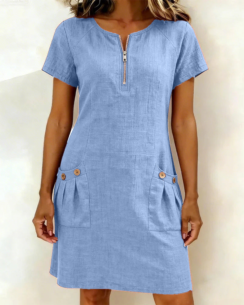 Maria Elena Bay | Cotton Zip-Pocket Dress