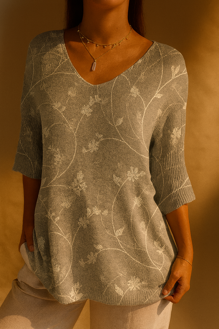Brown | Women's Vintage Floral Art Casual Pullover Knit
