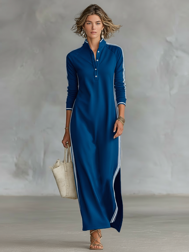 White-Trim Sweatshirt Maxi Dress