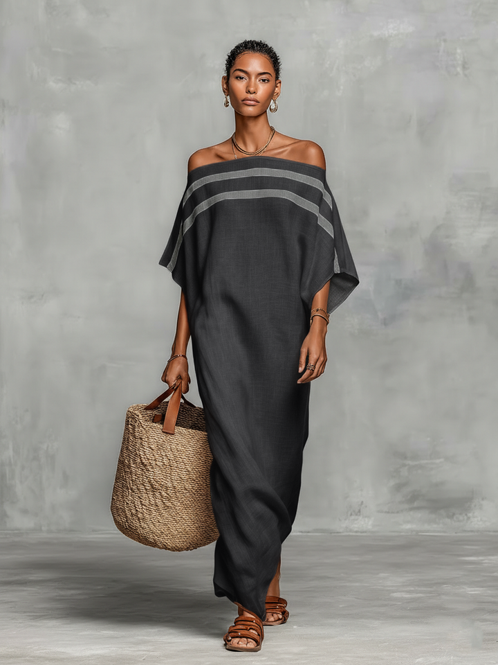 Minimalist Linen-Blend Off-Shoulder Batwing Maxi Dress
