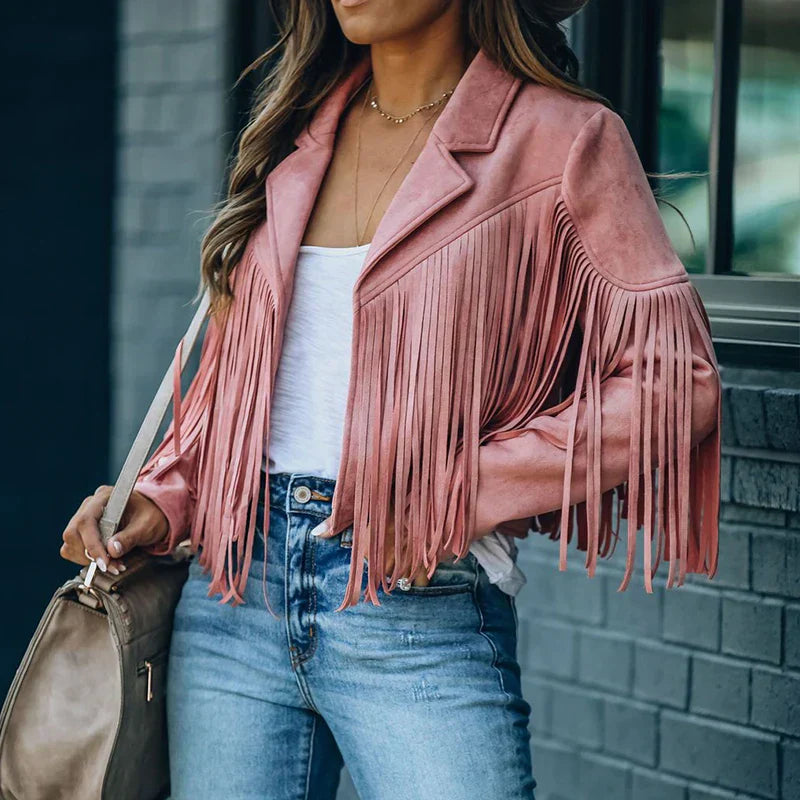 Helena | Suede Fringe Cropped Jacket