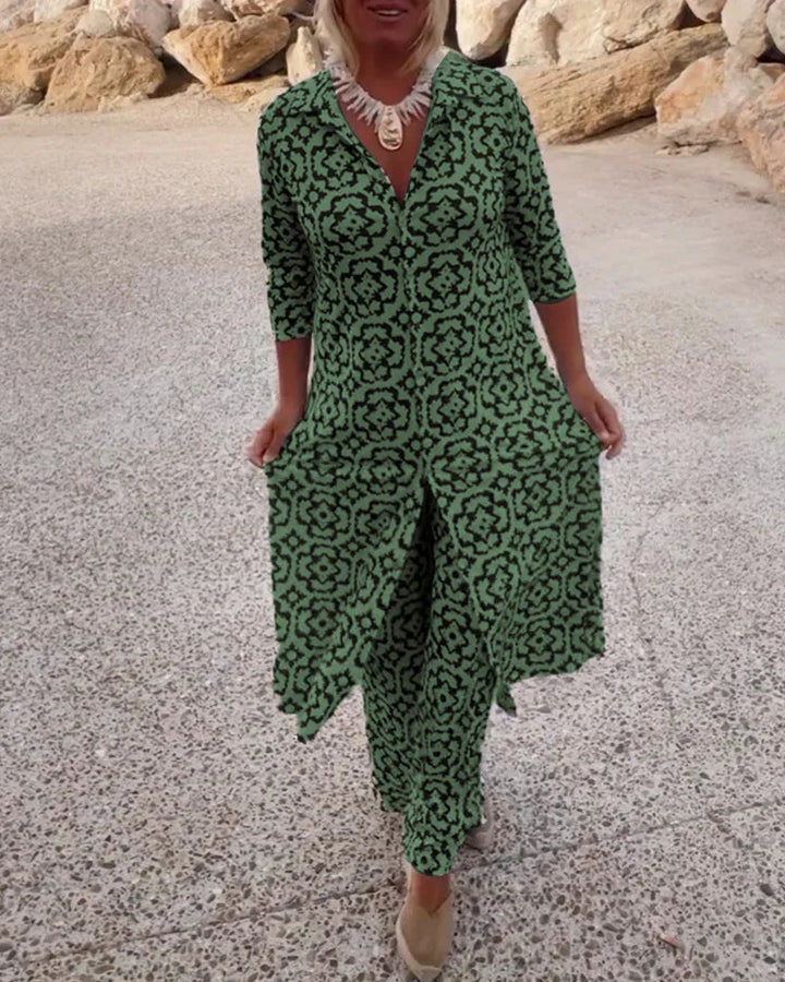 Sheila | Geometric Print Longline Shirt & Trouser Co-ord Set