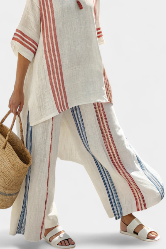 Aurelia | Sophisticated Multicolor Striped Top & Mediterranean Pants