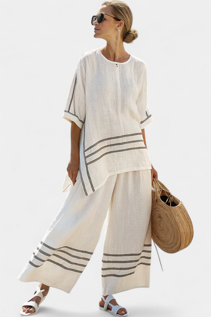 Adrielle | Sophisticated Striped Asymmetrical Top & Bold Pants