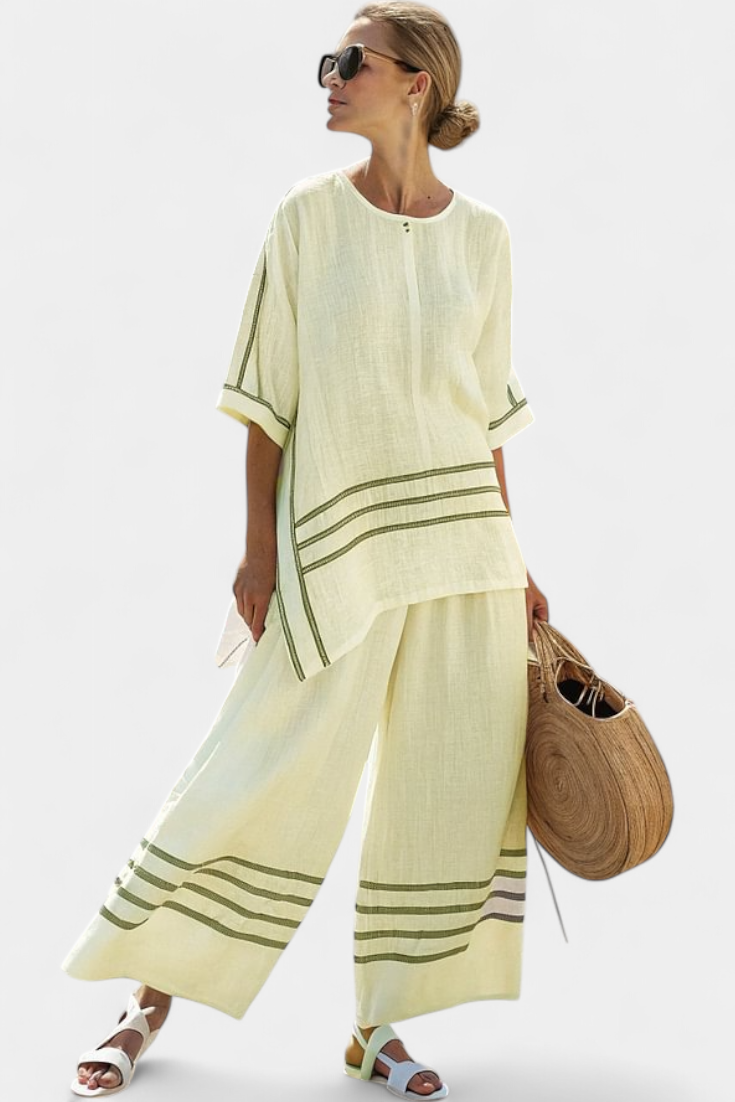Adrielle | Sophisticated Striped Asymmetrical Top & Bold Pants