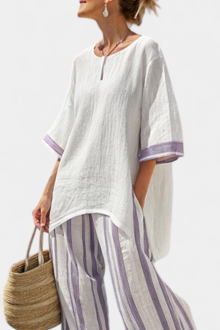 Celina | Comfortable Relaxed Blouse & Striped Bamboo Pants