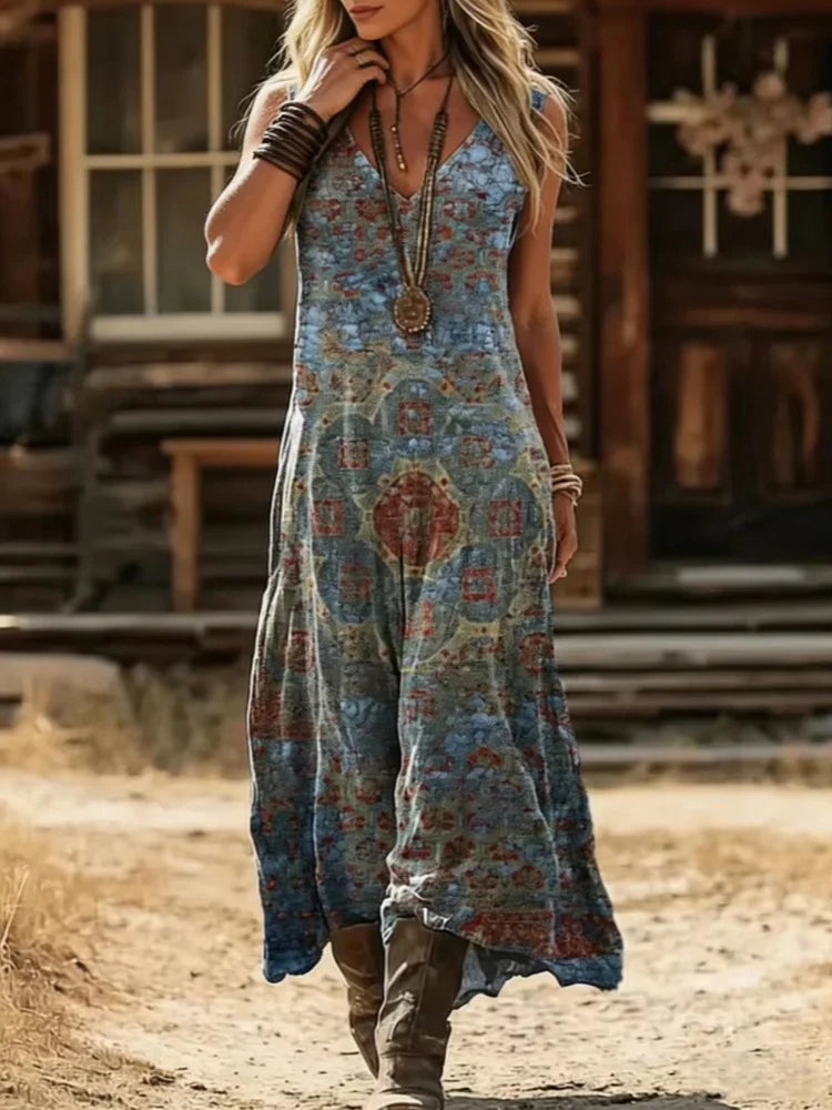 Sofia | Vintage Prairie Floral Midi Dress