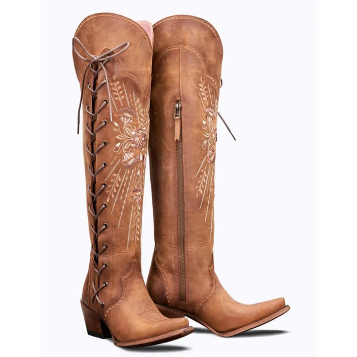 Valencia | Embroidered Lace-Up Boots