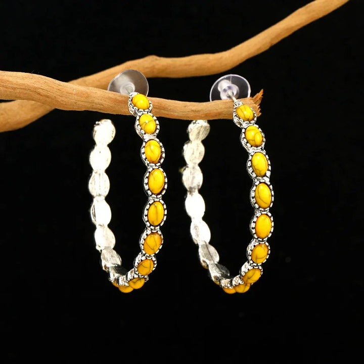 Vintage Oval Silver Hoop Earrings