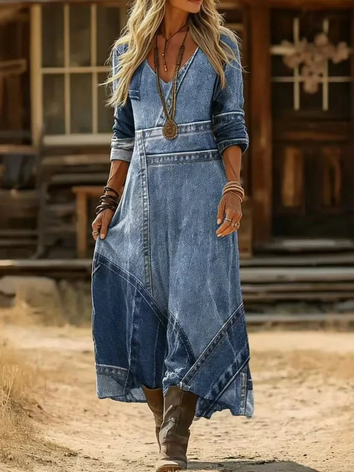 Savannah | Western Denim Patchwork Dress