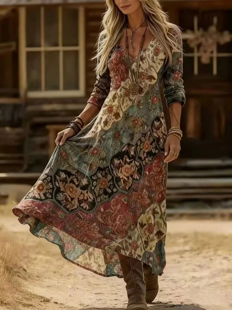 Kelly | Vintage-Inspired Patchwork Midi Dress