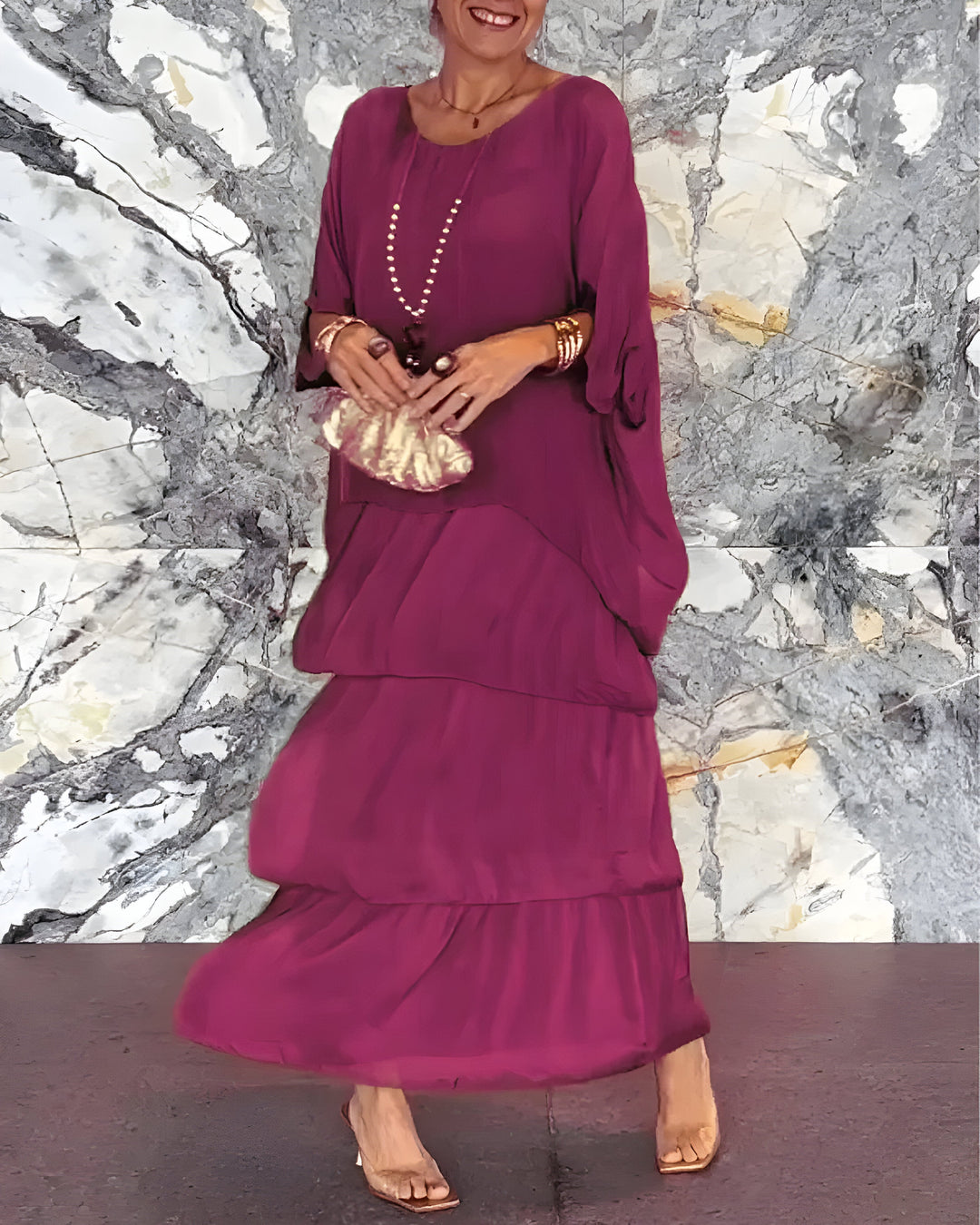 Monique™ | Chiffon Jurk met Cake Rok