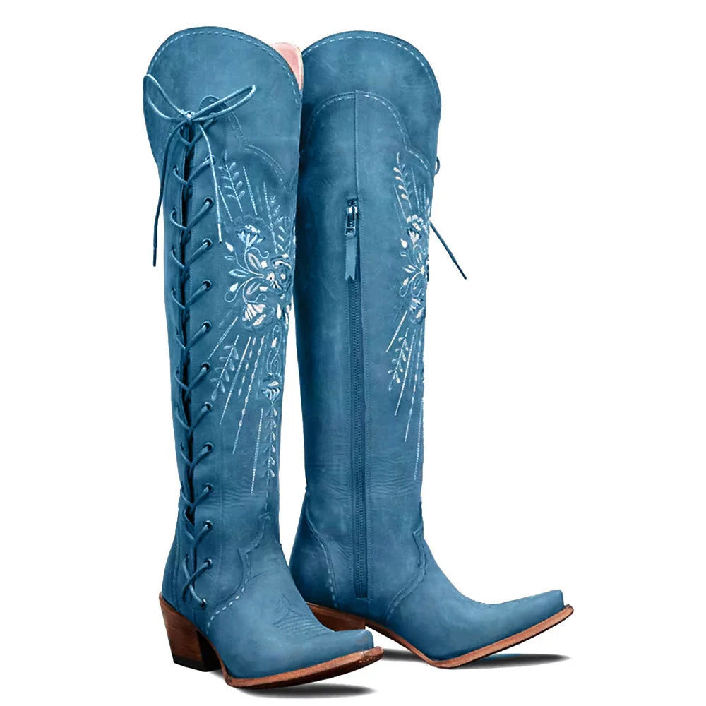 Valencia | Embroidered Lace-Up Boots