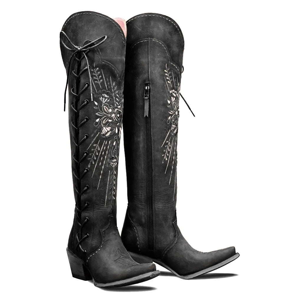 Valencia | Embroidered Lace-Up Boots