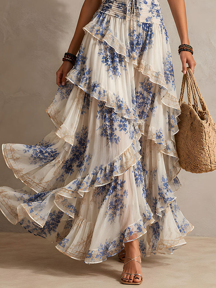 Blue Floral Halter Maxi Dress
