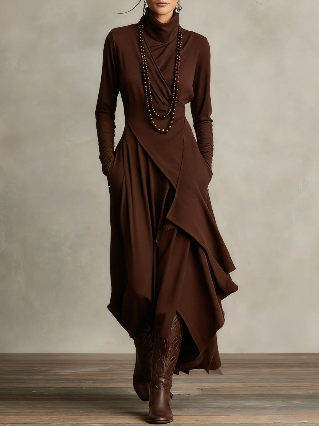 Gianna | Elegant Draped Turtleneck Maxi Dress