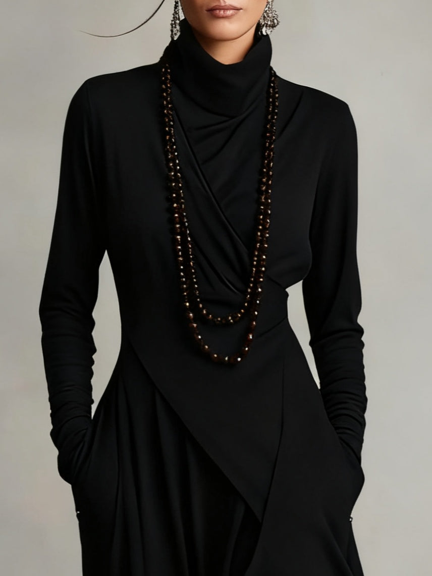 Gianna | Elegant Draped Turtleneck Maxi Dress