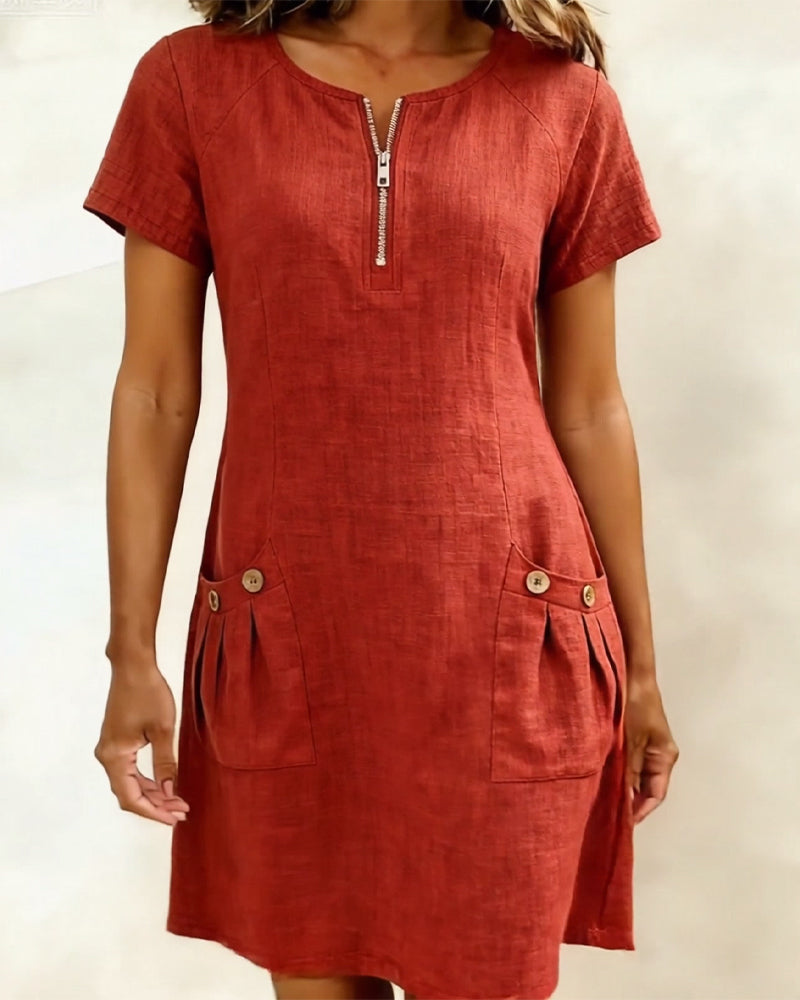 Maria Elena Bay | Cotton Zip-Pocket Dress