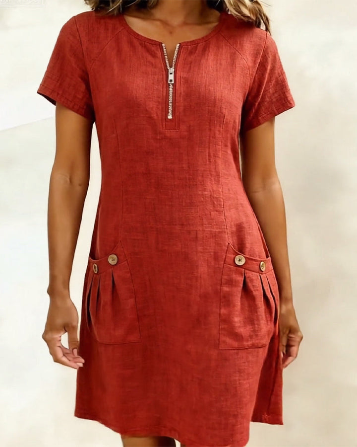 Maria Elena Bay | Cotton Zip-Pocket Dress