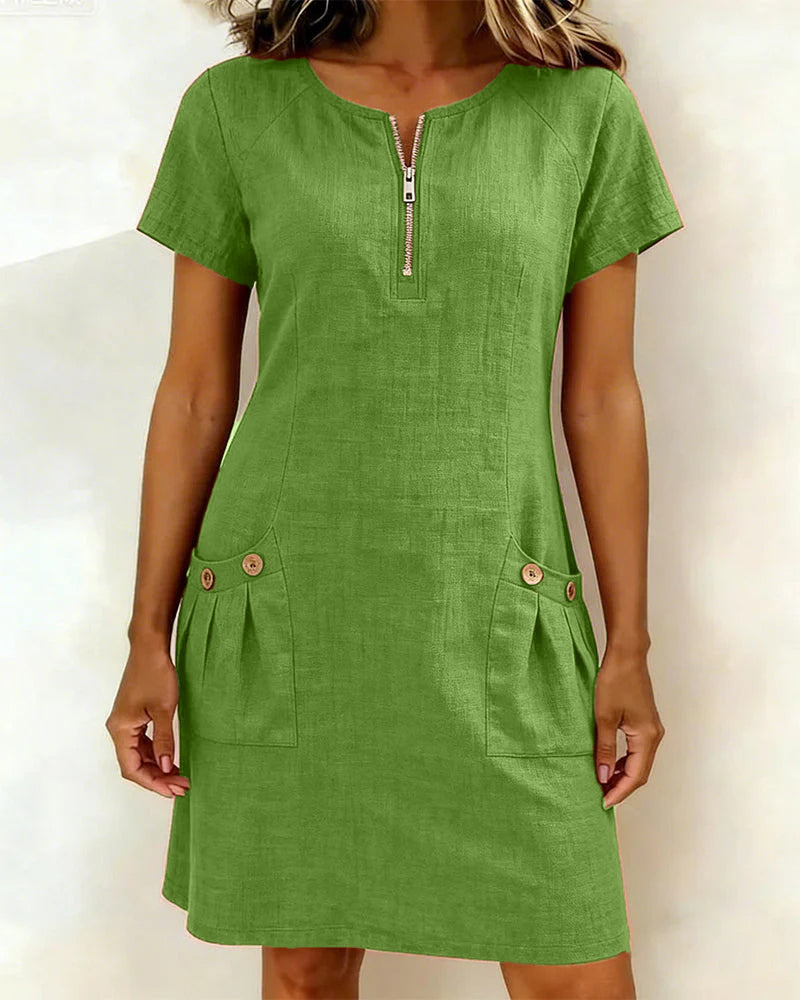 Maria Elena Bay | Cotton Zip-Pocket Dress