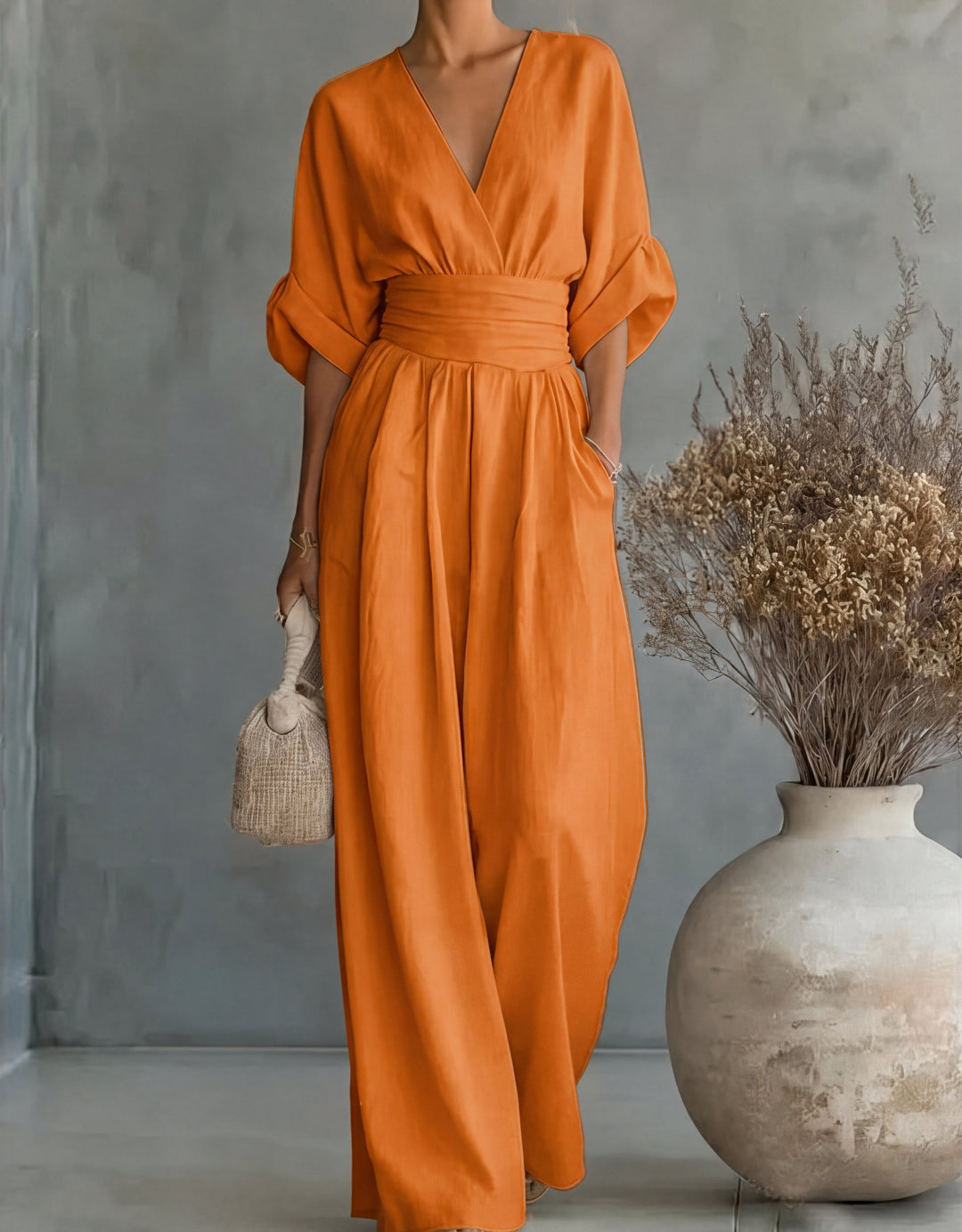 Ava | V-Neck Belted Wide-Leg Jumpsuit