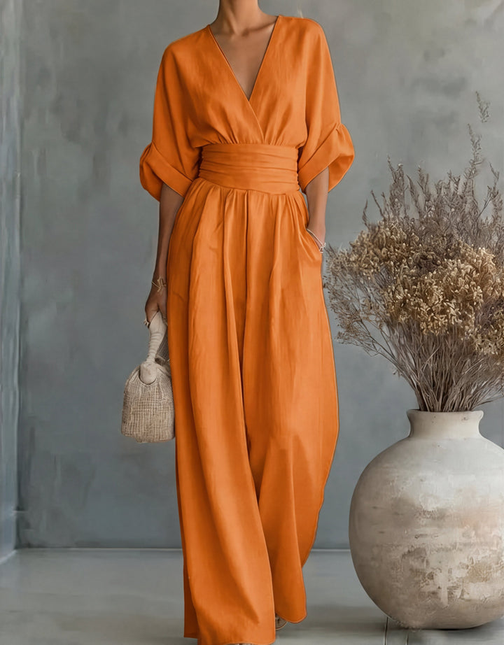 Ava | V-Neck Belted Wide-Leg Jumpsuit