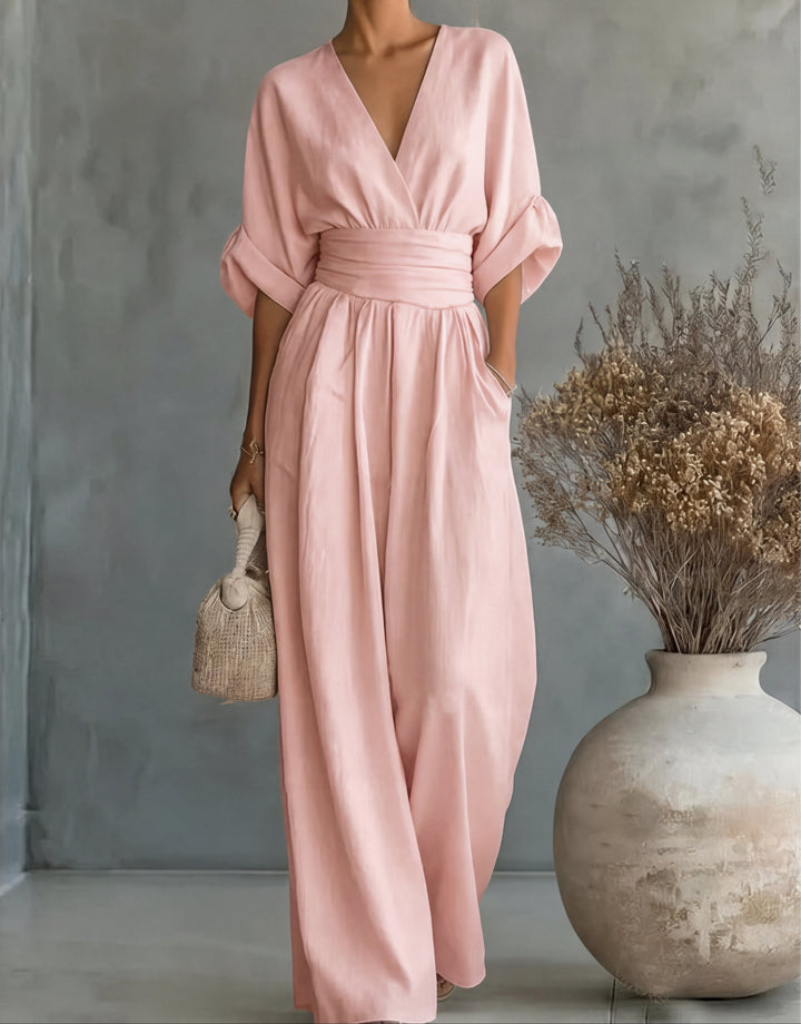 Ava | V-Neck Belted Wide-Leg Jumpsuit