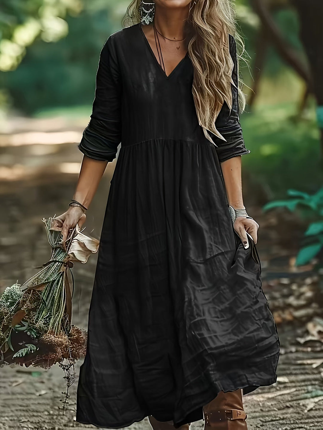 Sharon | Fashionable Long Dress With V Neck